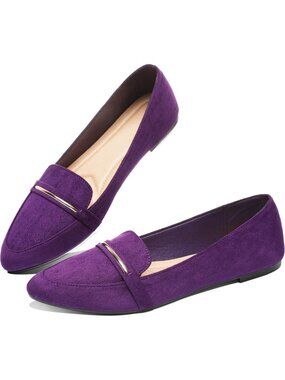 Women's Purple Obtaom Pointy Toe Loafer Flats Faux Suede Ballet Comfort Shoe